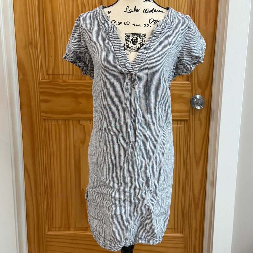 Tahari Blue & White Striped Linen Dress Size 1X